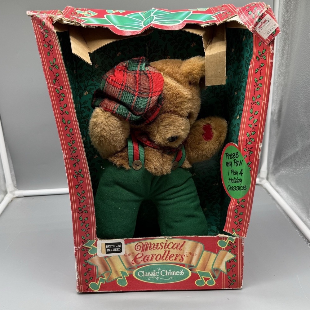 Dan Dee Musical Carollers Bear Animated Christmas Plush Classic Chimes VTG New